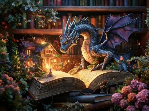 Xoaoes Book Diamond Art Kits for Adults, Dragon 5D Diamond Painting Kits | DIY Gem Painting, Crafts for Adults, Dimond Art Paintings Kit, Full Drill Diamond Dot for Home Wall Decor 12 X 16 Inch - color: CM062