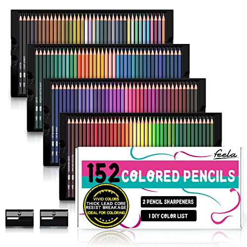 feela 152 Colored Pencils with Pencil Sharpener Premium Soft Core Colors Pencils Set for Adult Coloring Books