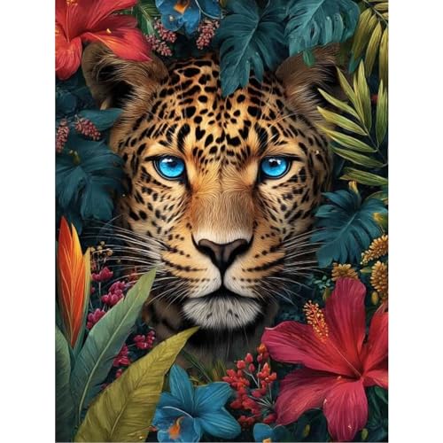 TOPCLTV Leopard Diamond Art Kits for Adults Beginners,Round Full Drill Animal Diamond Painting Kit,DIY 5D Cheetah Style Diamond Dots Gem Art for Wall Decor Holiday 12x16 Inch - color: HS003-1