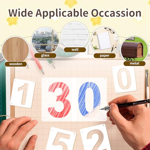 4,6,8 Inch Number Stencils,30Pcs Plastic Stencils Reusable Curb Stencil Kit | Washable 0-9 Large Number Stencil for Address Painting,Digital Templates for Spray Painting,DIY Crafts,Address Signs - size: 4Inch,6Inch,8Inch