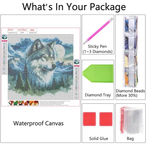 Shouruihua Wolf Diamond Painting Kits for Adults, Wolf Diamond Art Kits | Animal Gem Art, Diamond Dotz Kits, Diamond Dots, Wall Art, Adult Crafts, Full Round Drill Diamond Painting Kits, 11.8x11.8 in - color: Wolf