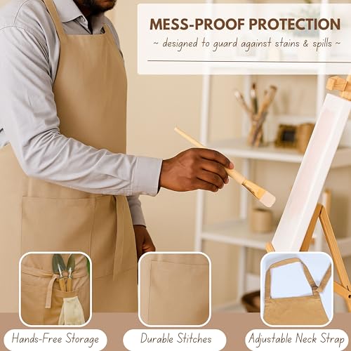 Native Fab Kitchen Apron 2 Pack - 100% Cotton Adjustable, Durable Apron with Pockets, Perfect for Cooking, Baking, Grilling - color: Beige
