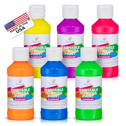 Neon Fluorescent Washable Tempera Paint – UV-Reactive Under Blacklight, 6 Bright Colors, 4 fl oz Bottles, Non-Toxic Kid-Safe Craft & Classroom Paint, Made in USA - color: Neon