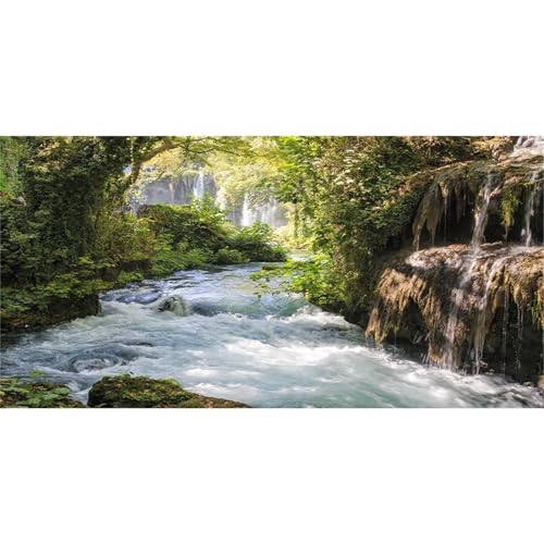 20x10ft Vinyl Green Forest Backdrops for Photography Background Mountain and Water Landscape Beautiful Waterfall and River Ancient Tree Outdoor Explore Holiday Backdrop Photo Studio - size: 20x10ft
