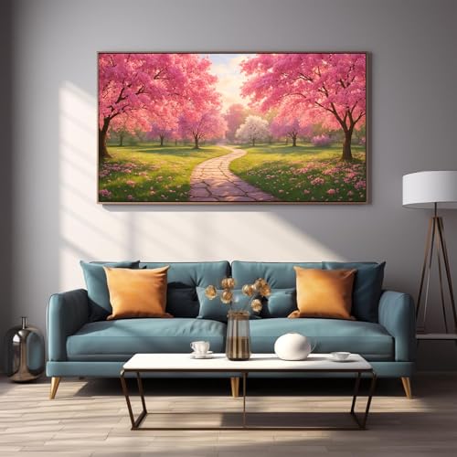 DDGEMART 5D Diamond Painting Kit for Adults, Full Drill Spring Cherry Blossom Pathway Pink Floral Tree Art for Paints, Large Horizontal 28x16 inch - color: Cherry Blossom Pathway