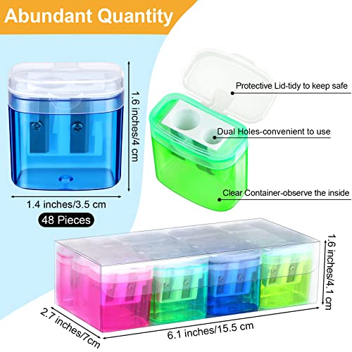 Aodaer 48 Pieces Pencil Sharpeners Manual Double Hole Pencil Sharpener for Dual Hole Pencils Sharpener for Office Home, Assorted 4 Colors