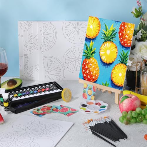 Cholemy 36 Pcs Paint and Sip Kit Gift for Adults 8''x10'',Colorful Fruits | Pre Drawn Canvas, Painting DIY Afro Acrylic Painting Kit, Wood Easel Brushes, Date Night Bulk, Summer Halloween Party - style: Colorful Fruits