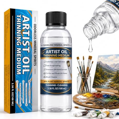 Odorless Mineral Spirits, Purified Mineral Spirits Paint Thinner for Oil Painting,Professionals Oil Painting Supplies for Painting to Dilute Oil Paints and Clean Brushes, 100ml