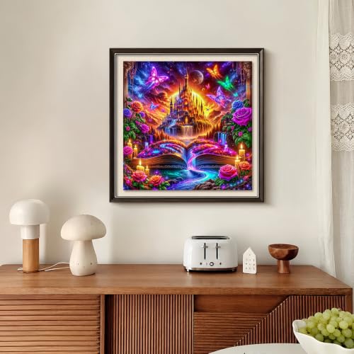 5D Dream Book Castle Diamond Painting Kits for Adults 13.7x13.7 Inch | Fantasy Diamond Art for Beginners, DIY Full Round Drill Paint by Diamonds Dot Gem Art for Adult, Home Wall Decor - color: KM1235-1
