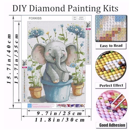 FOXKISS Baby Elephant Diamond Art Painting Kits for Adults, Full Drill Diamond Dots Paintings for Beginners, Round 5D Paint with Diamonds Pictures Gem Art Painting Kits DIY Crafts Kits 12x16inch - color: h