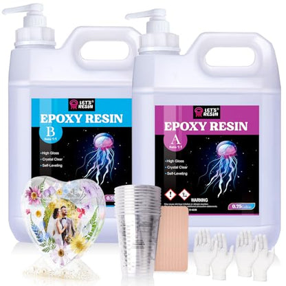 LET'S RESIN Resin Epoxy Kit, 1.5 Gallon Bubble Free & Crystal Clear Epoxy | Resin Art Supplies with Measuring Cups,Stir Stick,Gloves,Resin and Hardener for Mold Casting,Jewelry,Craft - size: 1.5gallon