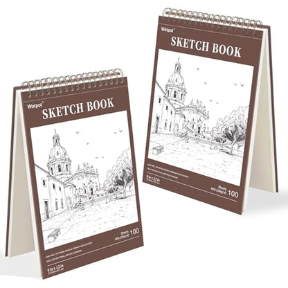 9" x 12" Hard Cover Sketch Book, Top Spiral Bound Sketch Pad, 100 Sheets 68lb/100gsm Drawing Paper, 2 Pack - size: 9" x 12" (2 Pack)
