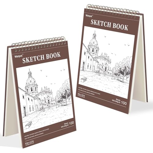 9" x 12" Hard Cover Sketch Book, Top Spiral Bound Sketch Pad, 100 Sheets 68lb/100gsm Drawing Paper, 2 Pack - size: 9" x 12" (2 Pack)