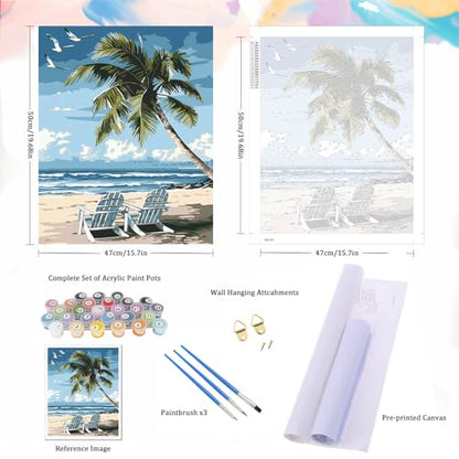 Natuyalo Paint by Numbers Kit for Adults - Beach DIY Adult Paint by Number Kits Seascape Acrylic Canvas Painting for Adults Beginners Kids Art Crafts Without Frame, 16x20 Inch - color: ART-01