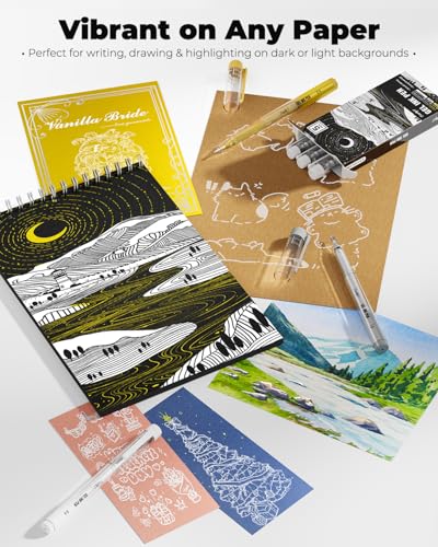 JusArt White Gel Pens + Water Based Coloring Markers 60 Colors