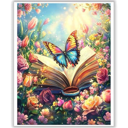 Book Paint by Numbers Kit for Adults, Paint by Number for Adults 16x20 Inch - color: Book Butterfly Flowers