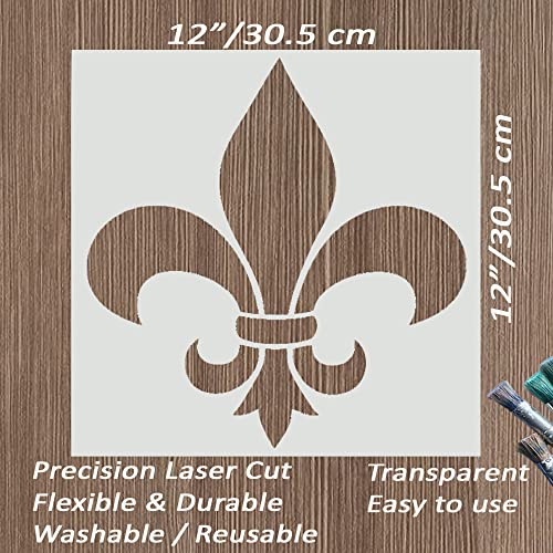 Large 12"x12" Fleur de lis Stencil for Painting on Wood, Canvas, Paper, Fabric, Walls and Furniture - Flower Stencil - Reusable DIY Art and Craft Stencils - Wall Stencil - color: Fleur de Lis 12"x12"