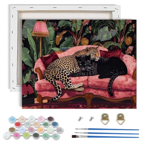 Cheetah Paint by Numbers Kit for Adults,Leopard Paint by Number With Frame - color: Leopard-MT6546
