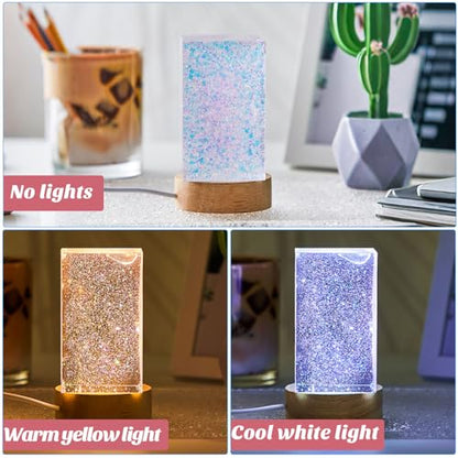 Honoson 3 Pieces Light Resin Silicone Mold Set, Includes 1 Resin Mold and 2 USB Powered Wooden Lighted Base Stands for DIY Table Candle Desktop Lamp Ornaments(2 x 3.5 Inches,Cuboid) - size: 2 x 3.5 Inches, style: Cuboid