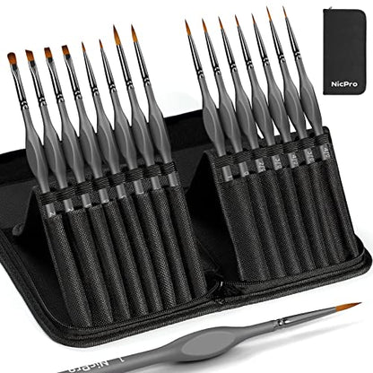 Nicpro 15 PCS Fine Detail Paint Brushes Set with Nylon Brush Case - size: 15 PCS