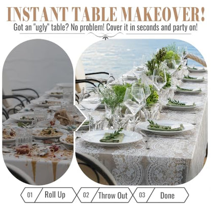 Disposable Tablecloth Roll, 54 x 300Ft Lace Plastic Table Cloth | Disposable Table Cover Roll, Oil Resistant Table Cover For Wedding, Restaurant, Reception Host（LaceEuropean） - color: Lace European, size: 54" x 3600" (Rectangular)