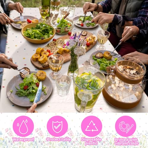 6 Pcs Summer Floral Tablecloth Butterfly Wildflower Plastic Disposable Tablecloth Rectangle Flower Table Cover for Summer Picnic Dining Birthday Tea Party Decorations (54 x 108 Inch) - size: 54 x 108 Inch