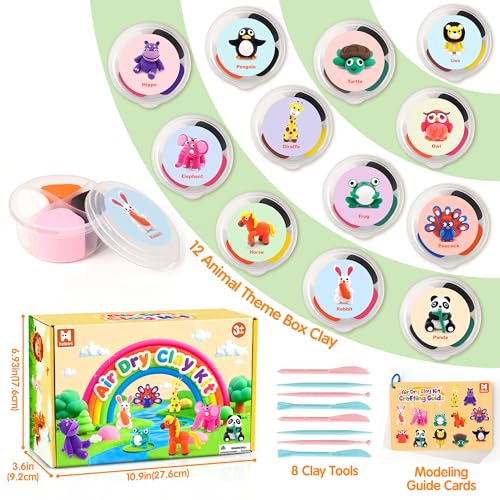 Helsort Air Dry Clay Kit for Kids, 12 Animals Modeling Clay Set, Kids Craft - style: Clay Animal Kit