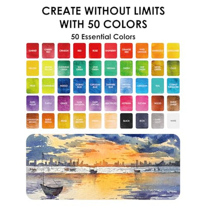 Grabie Set of 50 Color Watercolor Paint Set with Brush Pens - color: 50 Colors（New）