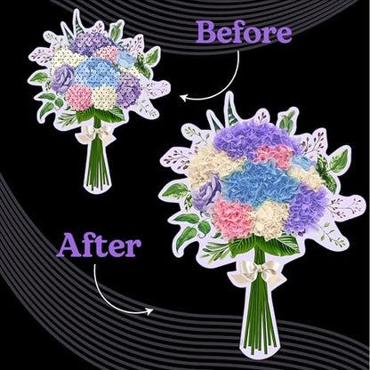Unwynd Poke Art Hydrangea Flower Bouquet Kit for Adults, Women and Teens | Hobby activity, brain puzzles, adult, 12 illustration sheets, 12 pages of stickers, 12 colour pages Rubbing Plates & Supplies - style: Hydrangea