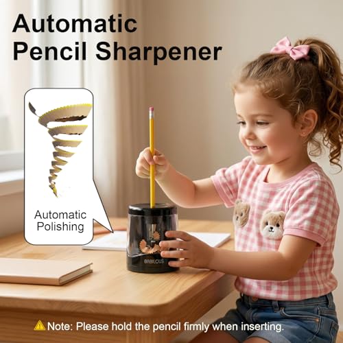 Babilous Automatic Electric Pencil Sharpener for Kids, USB Battery Powered | Automatic sharpener for kids, USB & battery power,Palm-sized for kid, Portable design for classroom / office, Black - color: Black