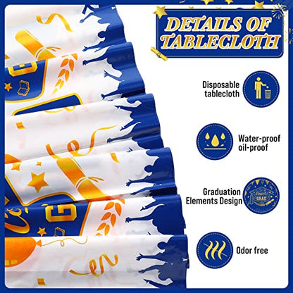 Kinlop 3 Pcs Graduation Tablecloths Class of 2026 Graduation Party Decoration Supplies 51 x 108 Plastic Congrats Grad Table Covers Disposable Graduate Tablecloths(Blue, Gold) - color: Blue, Gold