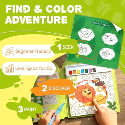 JoyCat Find & Color Paint with Water Coloring Books for Toddlers | Seek and Find Learning Activity, Animal No Mess Arts & Crafts Kids Toys Ages 3-5 & 4-8, Birthday Gifts for Boys & Girls - style: Animals