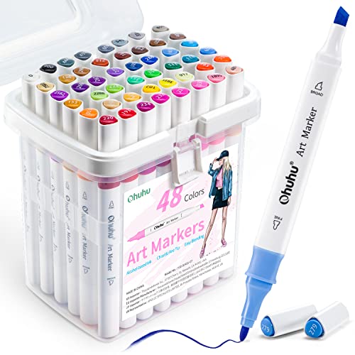 Ohuhu Alcohol Markers for Beginners 48 Colors Fine& Chisel Great Value Pack - color: Illustration Tones, size: 1 Count (Pack of 48)