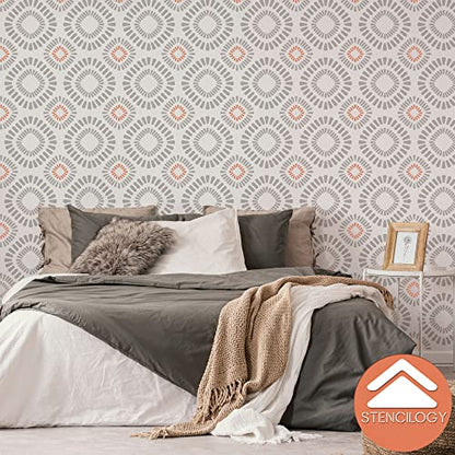 STENCILOGY® / Asi - 24" x 38" XL Wall Stencil, Large Floral Wall Stencil Pattern, Large Allover Wall Stencils for Painting, Stencils for Walls, Flower Leaf Stencils