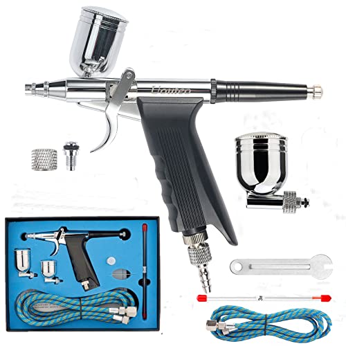 Uouteo Airbrush Trigger Gun with 2 pcs 0.3mm Needles Nozzles & Air Hose | Airbrush Gun Dual-Action Gravity, Multi-Purpose Air Brush Makeup Model Coloring Painting Nail Cake Decor - color: YT-PB166K+3MM