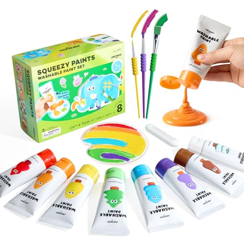 Jar Melo Washable Tempera Paint for Kids Age 4-6, 8 Colors | Non-Toxic , Easy-Squeeze, Toddler Painting Set, Tempera Paints for School Art, Bright Colors