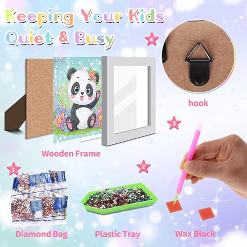 ajepon Panda Diamond Art Kit for Kids - Ages 8-12, Animal Theme with Frame - 7x7 Inch - color: CC580