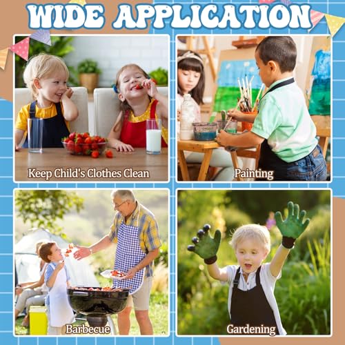 3 Pack Kids Apron for Cooking Adjustable Kids Chef Aprons | Kitchen Funny Aprons with Pockets for Boys Girls Toddler Painting Baking Artist Apron - color: Solid Color