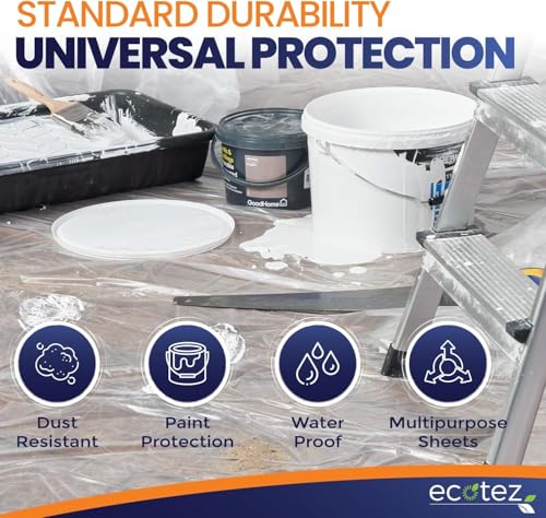 20 Pack 12 x 9 ft Extra Large Plastic Drop Cloth for Painting | Light & Durable Tarp Cover for Furniture Plastic Clear Tarp Waterproof - Paint Floor Covering - Painters Drop Cloth Sheeting - size: 20 Pack