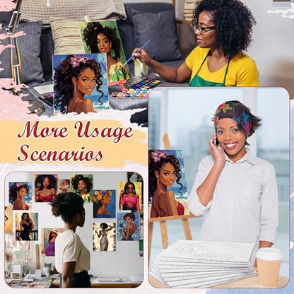 Blosssound 10 Set Charming Lady Pre Printed Canvas Pre Drawn Canvas Painting with Easel Kits 5" x 7" Sip and Paint Party Kit for DIY Art, Adult's Date Night - style: Charming Lady