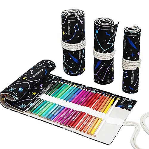 Funny live 36/48/72 Slots Colored Pencil Wrap Pencils Roll Holder Coloring Pencils Organizer Holder Colored Pen Paint Brush Storage Pouch Portable for Artist Student (Night sky, 48 Slots) - color: Night sky, size: 48 Slots