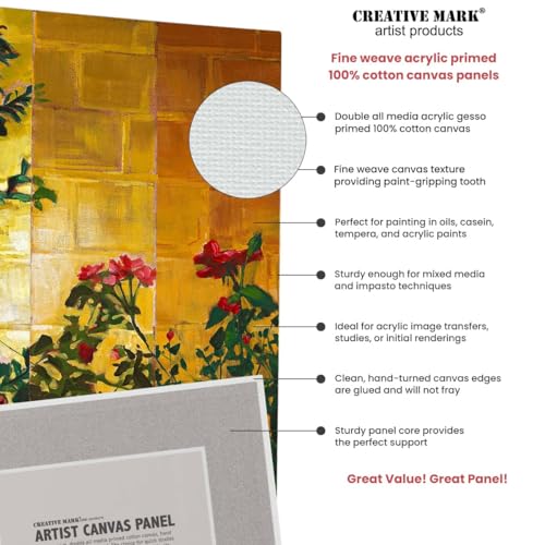 Creative Mark Cotton Canvas Panels 6x6-12 Pack - Professional Quality Fine Weave Acrylic Primed Artist Canvas Boards for Painting, Acrylics, Studios, & More