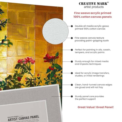 Creative Mark Cotton Canvas Panels 6x6-12 Pack - Professional Quality Fine Weave Acrylic Primed Artist Canvas Boards for Painting, Acrylics, Studios, & More