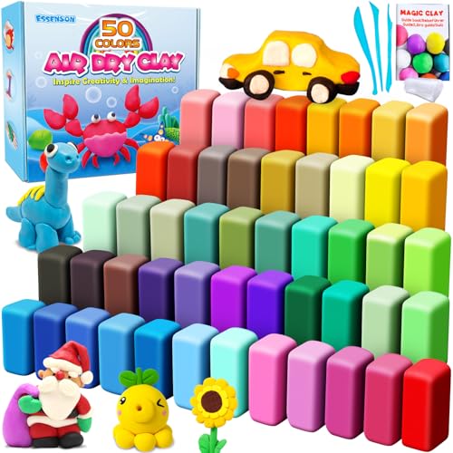 ESSENSON Air Dry Clay 50 Colors, Modeling Clay for Kids, DIY Molding Magic Clay, Gift for Kids - color: 50 Colors