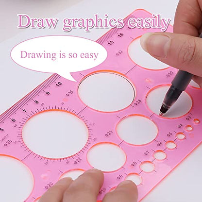 LOKUNN Circle Template for Drawing, Pink Circle Stencil Templates | Ruler Quilling Tool, Round Hole Ruler Tool, Circle Stencils for Painting, Plastic Circle Measuring Templates for Office Home - color: 1 pcs pink