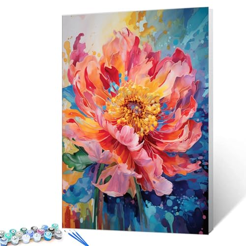 Beautiful Blossom Floral Paint by Number for Adult and Kids Beginner,Pink Petal Canvas Oil Painting Kit Digital Painting，Vintage Watercolor Living Room Decoration，（Without Frame） - color: Plant-07, size: 16''x20''(Frameless)