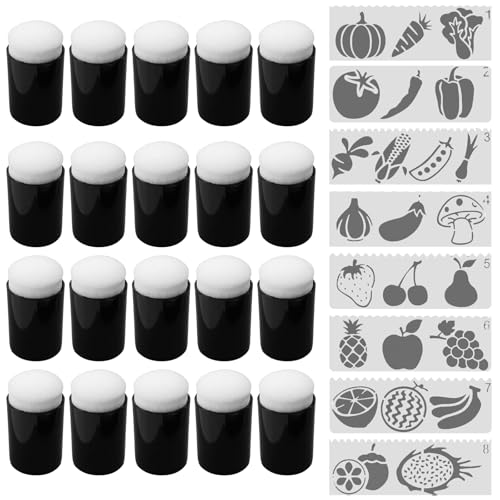 Daily Treasures 20Pcs Finger Sponge, Finger Sponge daubers with 8Pcs Vegetables and Fruits Stencil Templates for Arts and Craft Painting Projects-Daubers for Stamping, Drawing, Ink, Card Making
