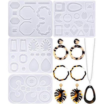 Patelai 4 Pcs Resin Earring Molds Irregular Shaped Earrings Silicone Mold for Epoxy Resin Dangle Drop Jewelry Making Kit for Women DIY Crafts Necklace Pendants Keychain(Geometric) - style: Geometric