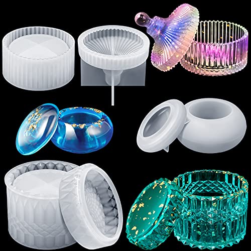 Patelai 3 Set Silicone Jar Mould with Lids for Epoxy Resin Casting, Retro - style: Retro
