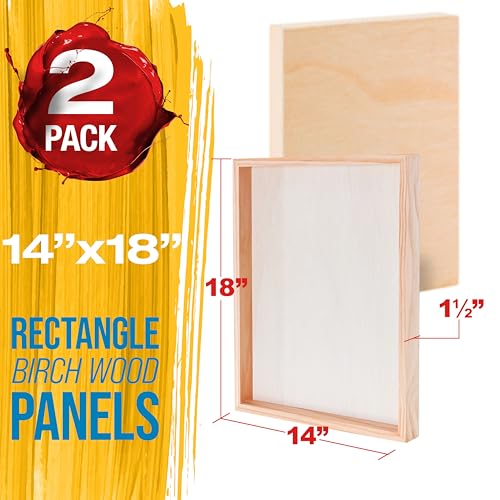 U.S. Art Supply 14" x 18" Unfinished Cradled Wood Panels for Painting, Gallery 1-1/2" Deep (2 Pack) - Artist Depth Wooden Wall Canvases - Mixed-Media Craft, Acrylic, Oil, Encaustic, Paint Pouring - style: 14 Inch x 18 Inch